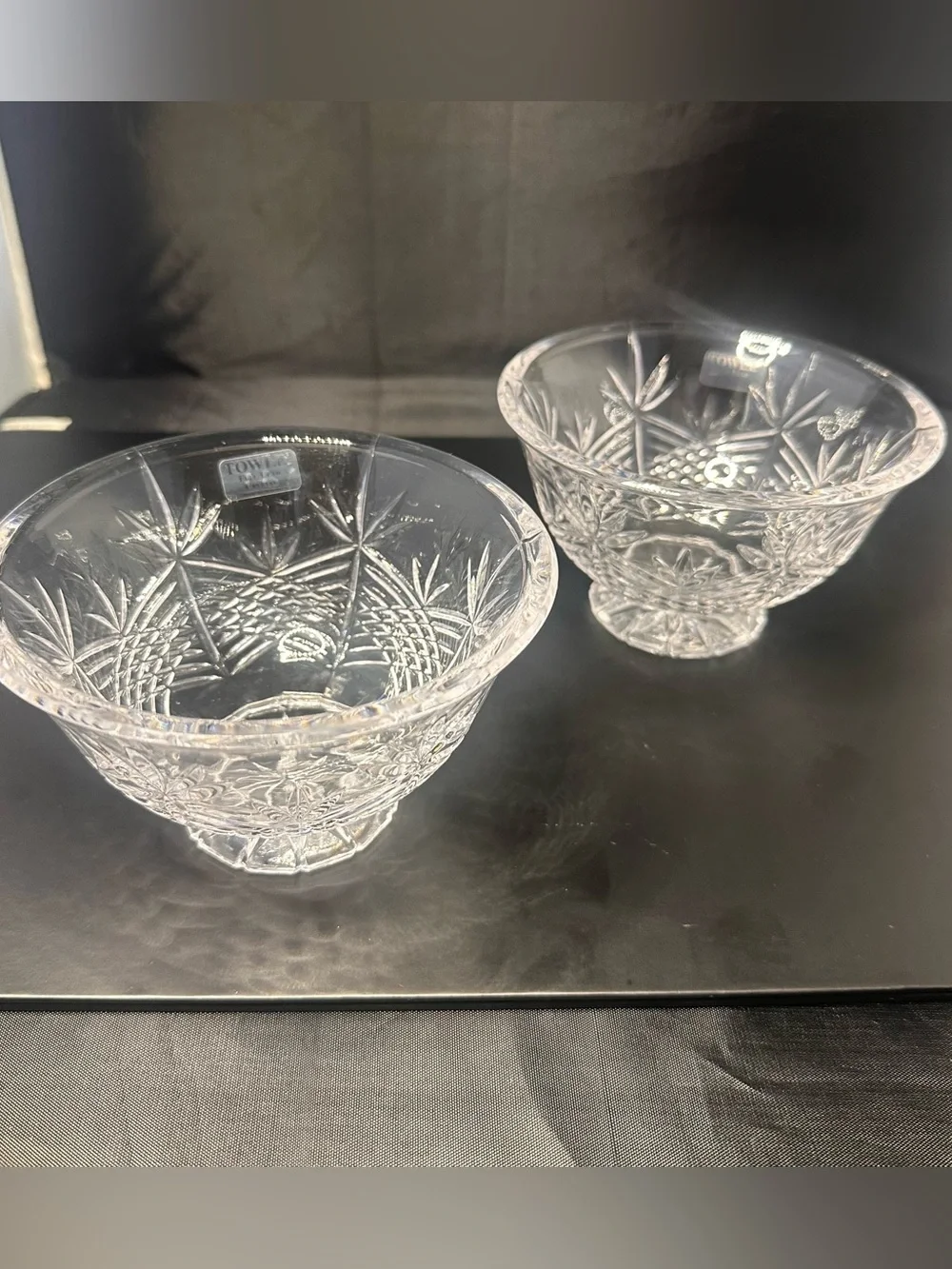 Vintage Towle Austrian Full Lead Crystal Footed Bowls Set of 2